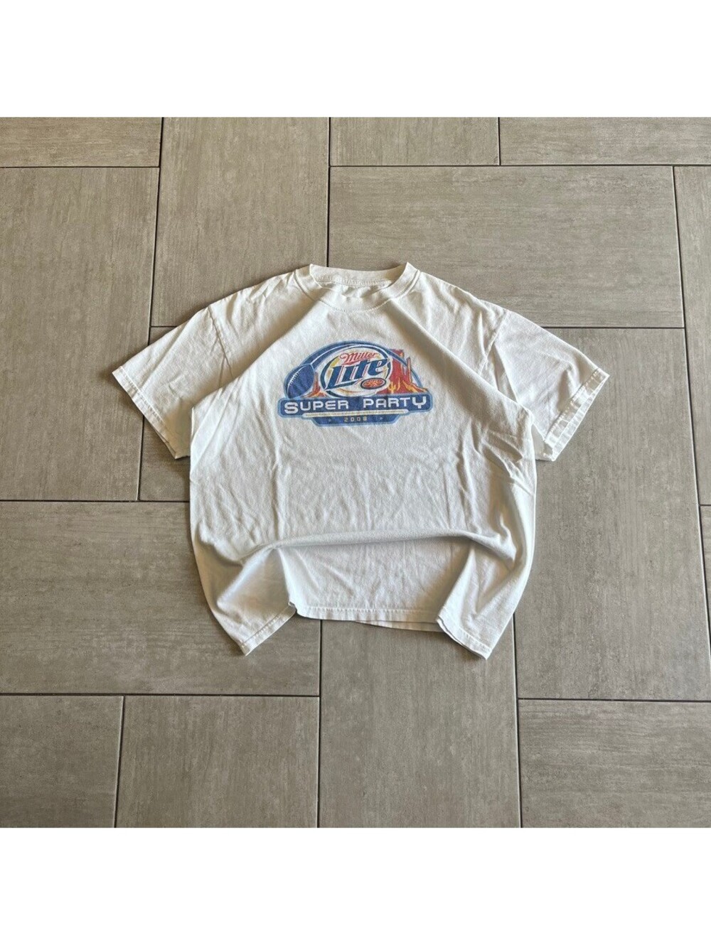 Vintage Miller Lite Super Party Graphic Tee Casual White T-Shirt